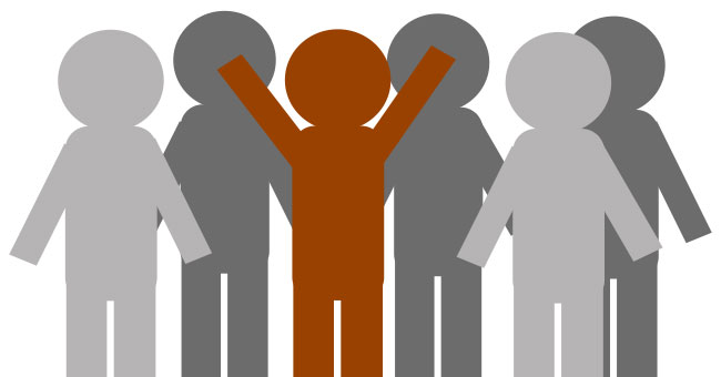 Generic leader image brown character in front of five grey figures