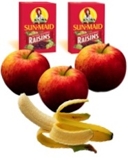 raisins, apples, banana 186