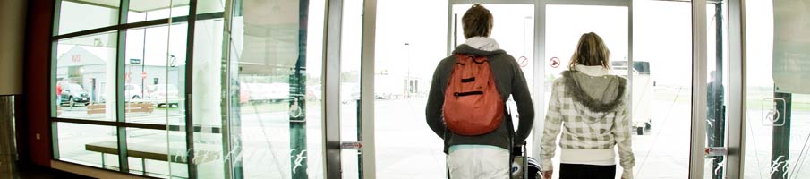 Students leaving the airport