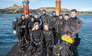 Staff and Students in dive gear on Portobello Marina 2020 1x