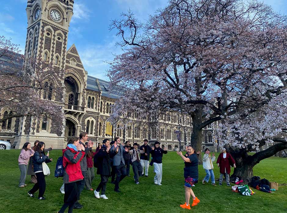People doing zumba on the lawn