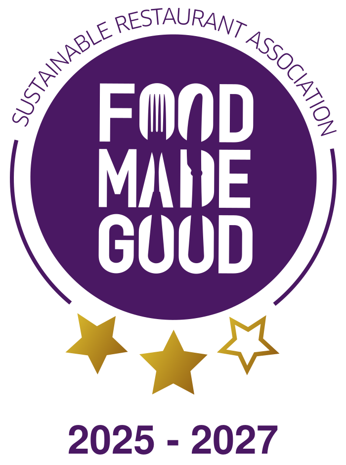 Sustainaible Restuarant Association logo: Food Made Good, 2005-2027 (2 out of 3 stars)