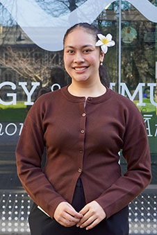 A woman is pictured outside a building