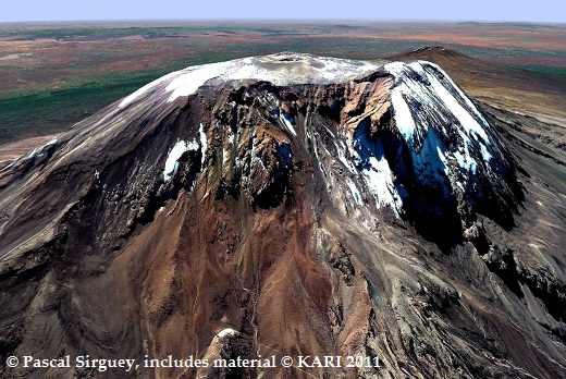 Kompsat Image of Kilimanjaro (June 2011) drapped on SRTM