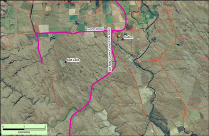 Access to Sutton Salt Lake via SH87 and Kidd's Road (coloured magenta on map)
