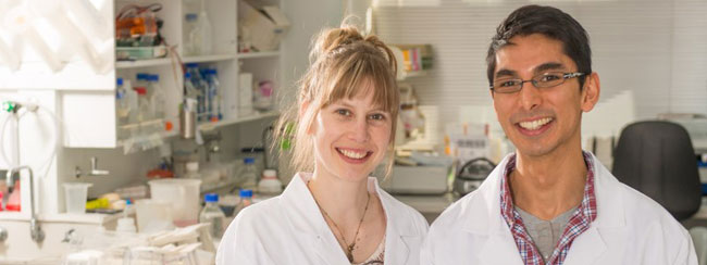 Vanessa Lattimore and Abel Ang in the lab at the University of Otago, Christchurch