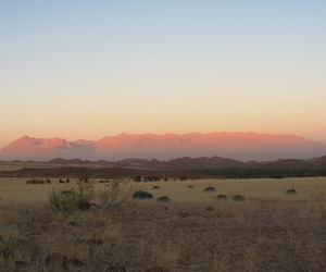 The Brandberg massif - an early Cretaceous granitic intrusion in Damaraland, Namibia. The red colour at sunset gives it its name which means Fire Mountain in Afrikaans. 