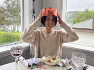 Exchange student enjoying a big plate of pavlova on Christmas Day