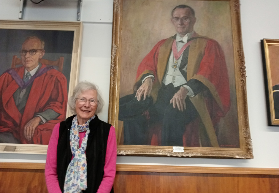 Jenny Scott and portrait of her father Professor John Walsh 