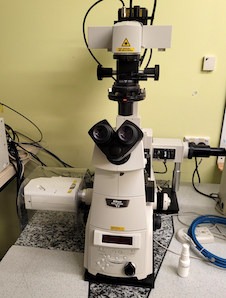 A tall complex microscope with multiple attachments