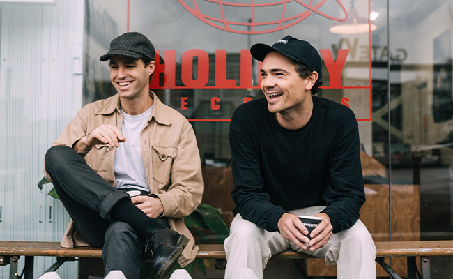 Joel Woods and Ben Wallace outside Holiday Records