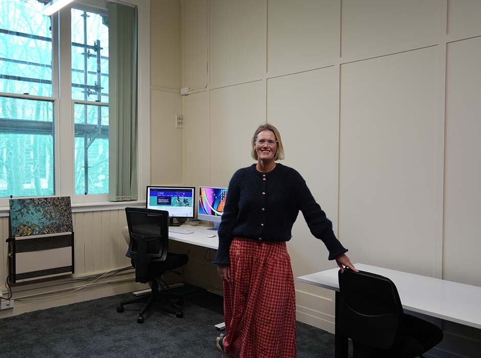 Dr Bridie Allan in her new office in the Geology Building. 