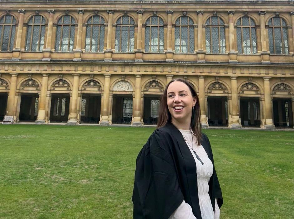 Nerys Udy, who received the Ethel Benjamin, Borrin Foundation and Henry Hollond scholarships, at Matriculation Day at the University of Cambridge earlier this month. 