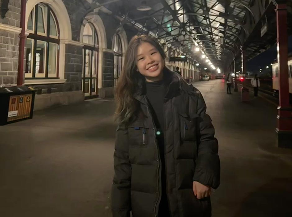 Xinyi Tan pictured at the Dunedin Railway Station.