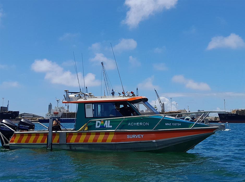 The DML Acheron boat out on the water.
