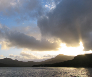 Sunset over the volcanic hills of Campbell Island from Perseverance Harbour