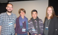 Picture of Dr Kiel Hards (Otago University); Susanne Gebhard (Bath University); Drs James Cheung and Cara Adolph (Otago University) at the QMB ID 2017 meeting