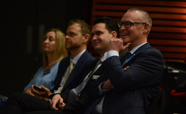 Hon Dr David Clarke, Chase Glass, Dr Rob Beaglehole (Ministry of Health) and Prof Cliona Ni Mhurchu (University of Auckland) listening to the presentations
