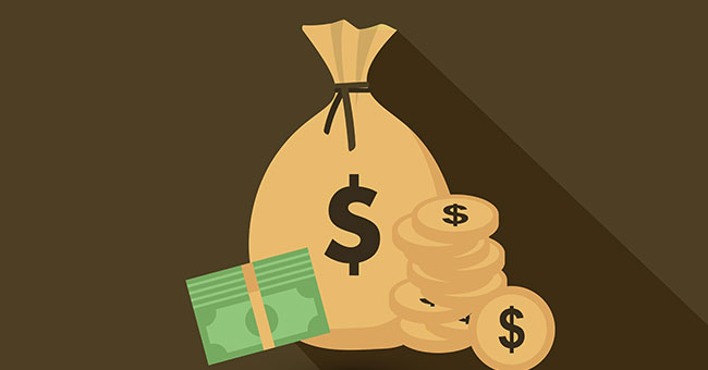Graphic image of cash coins and money bag