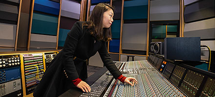 Student in music studio