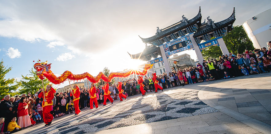 Dragon dancers during Chinese New Year celebrations at the Dunedin Chinese Garden. Photo credit: Dunedin NZ.