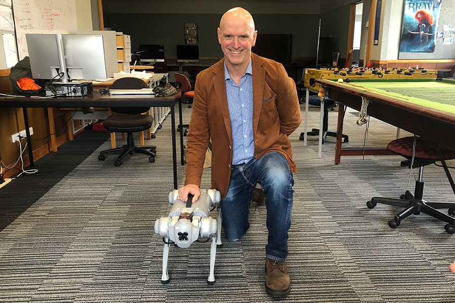 Brendan McCane with Scary Maclary robot dog image
