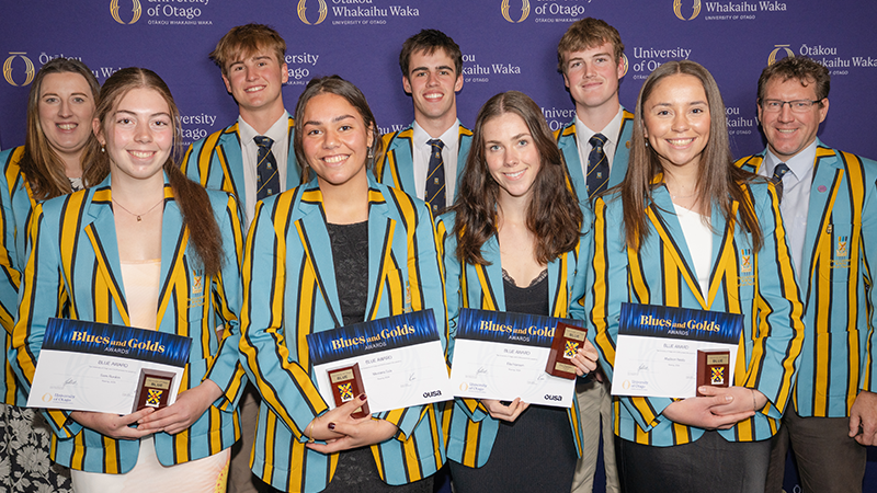 Otago University Rowing Club members with their Blue Awards.