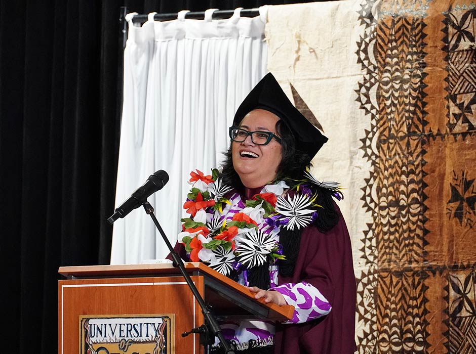 Dr Mere Taito addresses the Pacific Graduation breakfast.