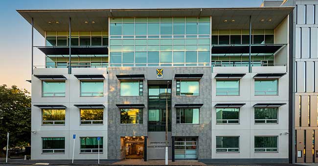 The front of the physiotherapy building early in the morning 