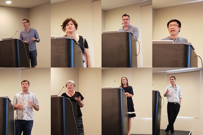 Eight of the speakers at the research celebration.