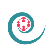 Safe outputs. A koru shape with a circle of linked people inside.