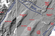 Topographic images from across Otago, showing the variations in effects of young (last few million years) deformation on the flat Waipounamu Erosion Surface 226px