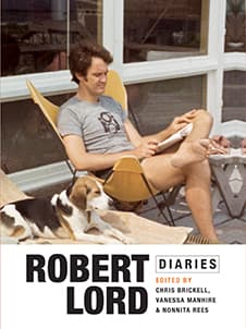 Book cover depicting photo of Robert Lord sitting in a deck chair next to his dog.