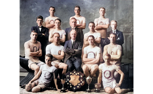 colorised photo of old sports team 