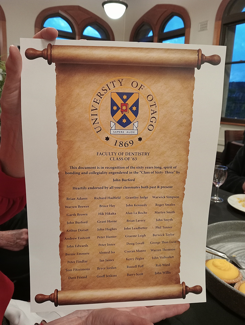 Scroll marking more than 60 years as classmates