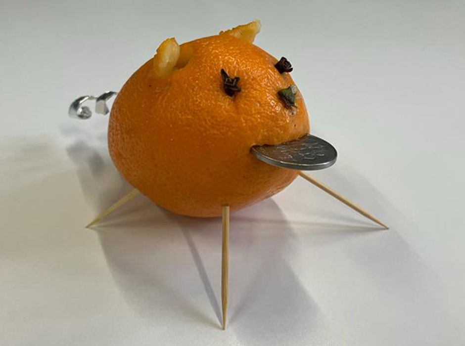 a lemon crafted to look like a pig