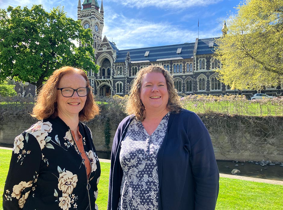 Faculty of Biomedical Sciences researchers Professor Stephanie Hughes, left, and Associate Professor Louise Bicknell are leading rare disease genetics studies in New Zealand. 