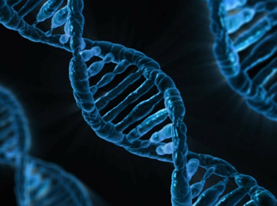 Blue DNA-helix-on black background