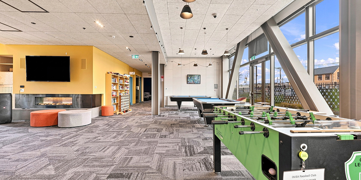 Common area with pool tables, games and TV