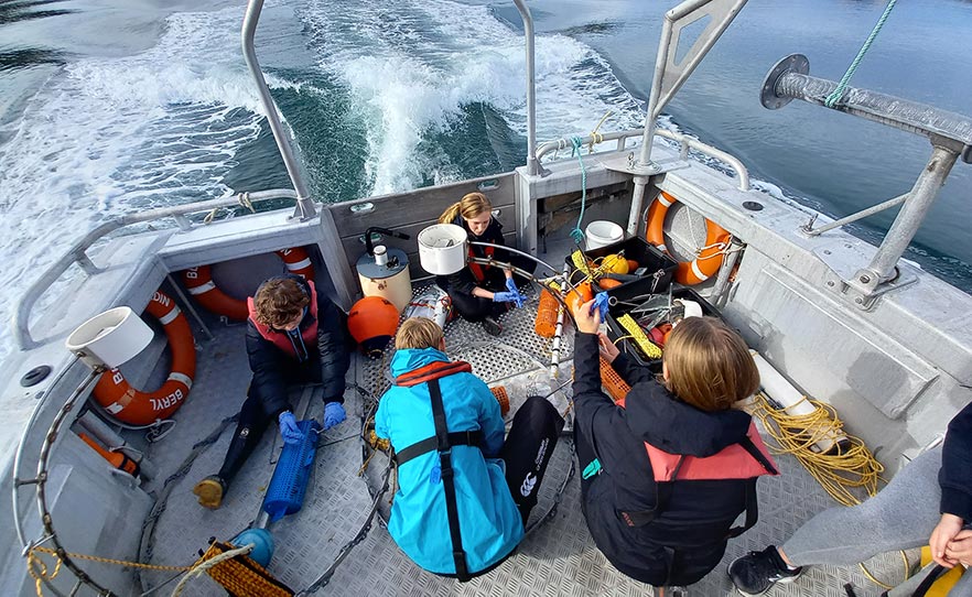 Shark Spy participants on a boat