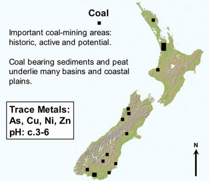 Important coal mining areas in New Zealand- Historic, acitve and potential