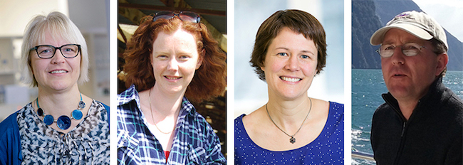 From left, Associate Professors Liz Ledgerwood and Stephanie Hughes, Senior Lecturer Lynette Brownfield, and Senior Research Fellow Andrew Cridge. 