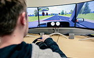 Student using driving simulator