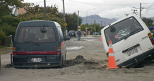 Cars stuck in liquifaction after the earthquake
