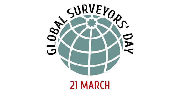 Image of a geometric globe with the text: Global Surveyors' day 21 March