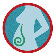 New Zealand Pregnancy Cohort circular logo with silhouette of pregnant women and koru-shaped representation of unborn baby.