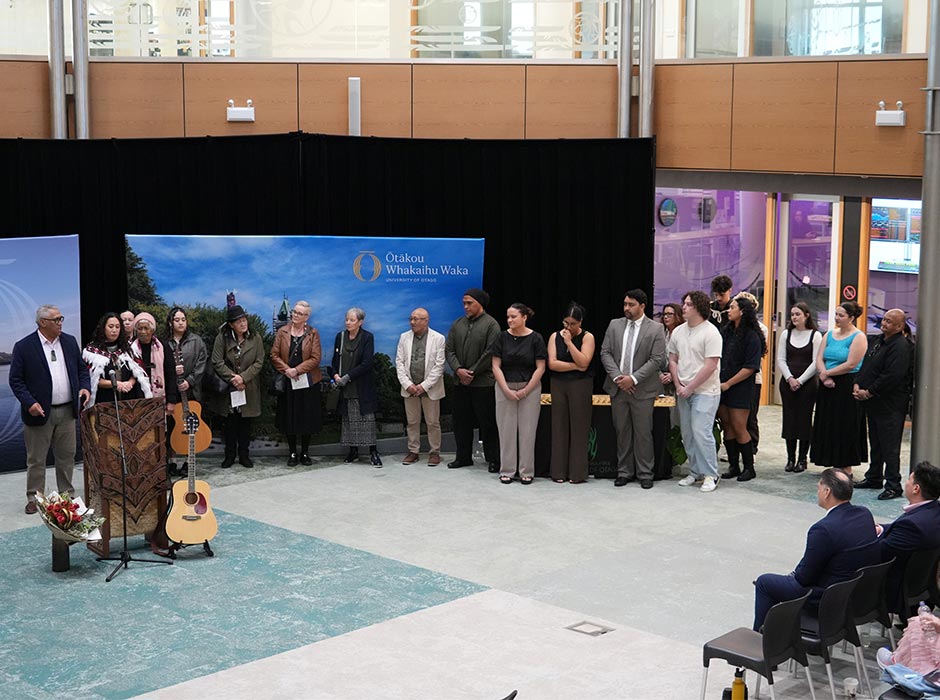 Hurihia ki te Awatea Tawaroa, pictured second from left, was supported by her whānau at Te Heika Pounamu on Friday. 