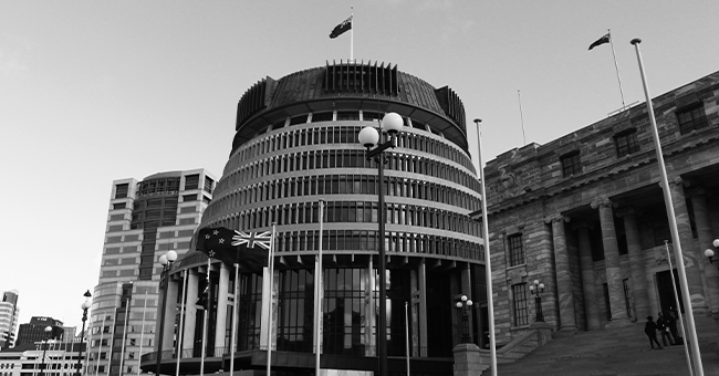 New Zealand's parliament in black and white