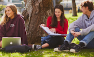 Three students sitting under a tree thumb