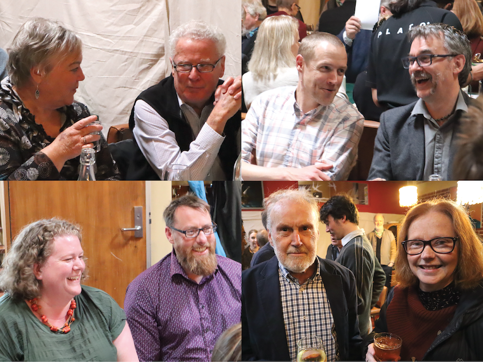 Photo collage of people attending the farewell event; Kaye Wilson, Kevin Farnden, Peter Mace, Mik Black, Steph Hughes, John Cutfield, Paul Gardner, and Louise Bicknell.